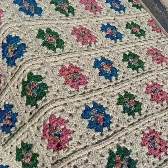 unbranded Other - Granny square crochet blanket, couch cover lap blanket hand sewn natural and col